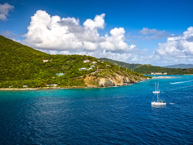 Coastline along a Road Town in Tortola, British Virgin Islands 
